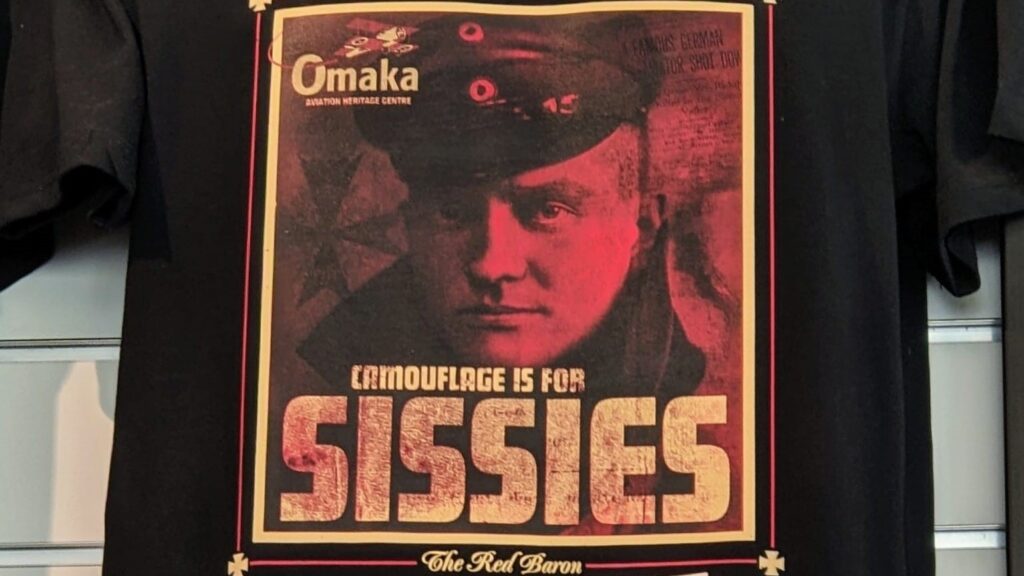 T-shirt, slogan "Camouflage is for sissies" with image of the Red Baron