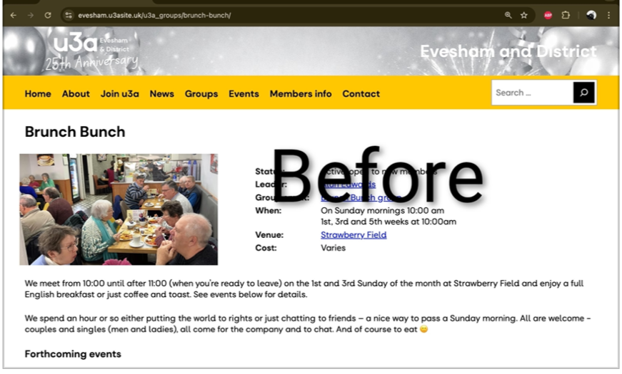 Older screenshot of u3a Brunch Bunch